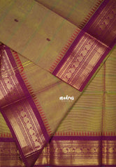 Dual Shade Olive Green - Karthigai Mercerised cotton Saree Bavanji and Mango border with buttas - Best for Wedding Functions