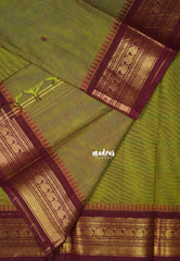 Olive Mehndi Green - Karthigai Mercerised cotton Saree Bavanji and Mango border with buttas - Best for Wedding Functions