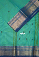 Aqua Green&Mango Buttas - Karthigai Mercerised Cotton Bavanji Flower Border with Buttas - Best for Pooja Funtions | Temple Visit