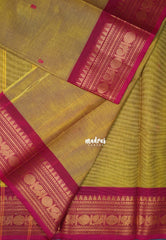 Yellowish Green - Karthigai Mercerised Cotton Body Annam, Rudraksham Border with Buttas - Best for Temple Visit