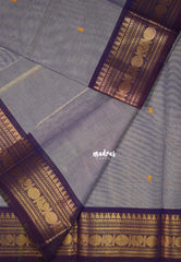 Purple Grey - Karthigai Mercerised Cotton Body Annam, Rudraksham Border with Buttas - Best for Temple Visit