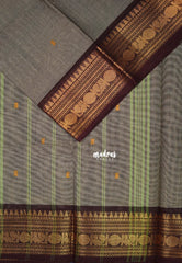 Grey - Karthigai Mercerised Cotton Body Annam, Rudraksham Border with Buttas - Best for Temple Visit