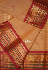 Beige Peach - Karthigai Mercerised cotton buttas with mango and floral border - Best for Wedding Functions