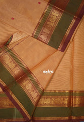 Sand Brown - Karthigai Mercerised cotton Multiline with Mayil Border and Buttas - Best for Pooja Functions