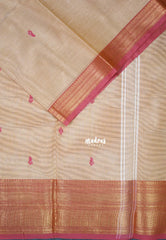 Dual Shade Beige - Karthigai Mercerised Cotton Getti zari with Stripes in Border and Buttas - Best for Pooja Wear | Festive Wear