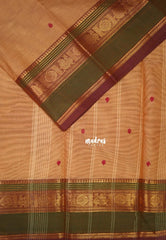 Sand Brown - Karthigai Mercerised cotton Multiline with Mayil Border and Buttas - Best for Pooja Functions