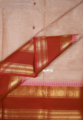 Beige Peach - Karthigai Mercerised cotton with buttas annam small temple rettapet border - Best for Wedding Functions