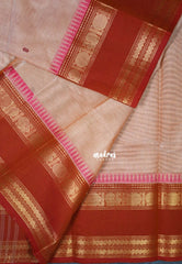 Beige Peach - Karthigai Mercerised cotton with buttas annam small temple rettapet border - Best for Wedding Functions