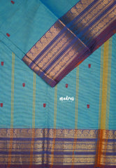 Muted Teal - Karthigai Mercerised cotton with buttas mango and rudraksham border - Best for Wedding Functions