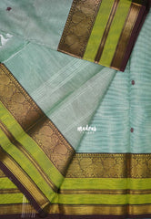 Mild Sage Green - Karthigai Mercerised cotton with buttas mayil border - Best for Wedding Functions