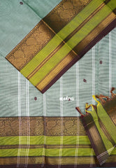 Mild Sage Green - Karthigai Mercerised cotton with buttas mayil border - Best for Wedding Functions