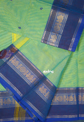 Dual Shade Pista Green - Karthigai Mercerised cotton Multiline with Mayil Border and Buttas - Best for Pooja Functions
