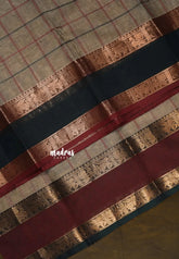 Olive Brown - Premium Karthigai silk cotton big Checks Ganga Jamuna Bordern