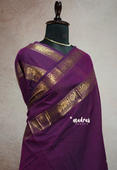 Wine brown - Karthigai silk cotton plain body rettapet border single color