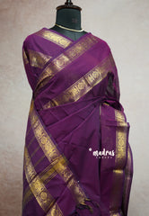 Wine brown - Karthigai silk cotton plain body rettapet border single color