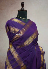 Karthigai silk cotton plain body rettapet border single color - Purple