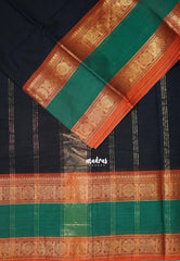 Classic Black - Karthigai Mercerised Cotton Rettapet Annam Border - Best for Pooja Wear | Festive Wear