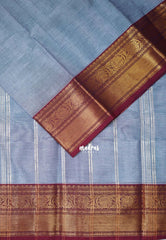 Bluish Grey - Karthigai Mercerised cotton bavanji floral border with buttas - Best for Pooja Wear | Festive Wear