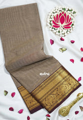 Pastel Beige Brown - Karthigai Mercerised Cotton Saree with Bavanji and Yazhi Border - Best for Pooja Wear | Festive Wear