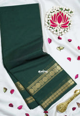 Bottle Green - Karthigai Mercerised Cotton Saree Plain with Rudraksham Border - Best for Pooja Wear | Festive Wear