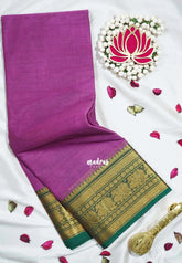 Magenta Pink - Karthigai Mercerised Cotton Saree Plain with Mayil Border - Best for Pooja Wear | Festive Wear