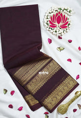 Coffee Podi Brown - Karthigai Mercerised Cotton Saree Plain with Rettapet Annam Border - Best for Pooja Wear | Festive Wear