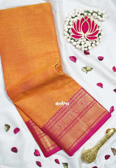 Dual Shade Orange - Karthigai Mercerised cotton bavanji floral border with buttas - Best for Pooja Wear | Festive Wear