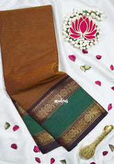 Mustard Brown - Karthigai Mercerised Cotton Rettapet Annam Border - Best for Pooja Wear | Festive Wear