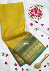 Greenish Yellow - Karthigai Mercerised Cotton Mayil, Rudraksham Border - Best for Pooja Wear | Festive Wear