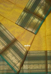 Greenish Yellow - Karthigai Mercerised Cotton Mayil, Rudraksham Border - Best for Pooja Wear | Festive Wear