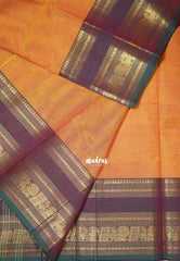 Dual Shade Yellowish Orange - Karthigai Mercerised Cotton Mayil, Rudraksham Border - Best for Pooja Wear | Festive Wear