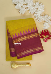 Lime Yellow - Karthigai silk cotton rettapet temple border with Buttas