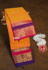 Yellowish Orange - Karthigai silk cotton plain body annam Ganga jamuna border - Best for Wedding Functions