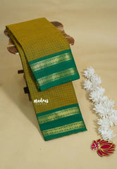 Yellowish Green - Karthigai silk cotton rettapeta border with muthu kattam - Best for Wedding Functions