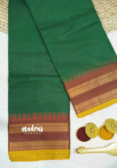 Karthigai silk cotton rettapet and temple border - Green
