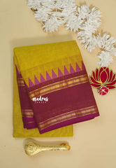 Lime Yellow - Karthigai silk cotton rettapet temple border with Buttas