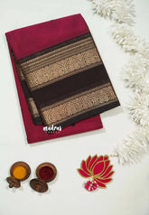 Dark Ruby Pink - Karthigai silk cotton buttas rettapet heart border - Best for Festive Functions