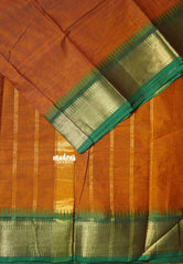 Mustard Orange - Karthigai silk cotton getti zari with small temple border - Best for Wedding Functions