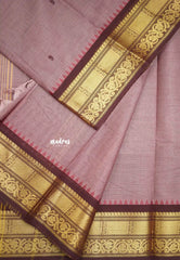 Karthigai silk cotton buttas with bavanji floral border - Pale Onion pink