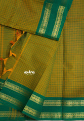 Yellowish Green - Karthigai silk cotton rettapeta border with muthu kattam - Best for Wedding Functions