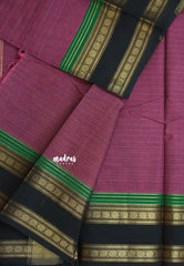 Mauve Pink - Karthigai silk cotton Stripes in Body and Rettapet rudraksham border