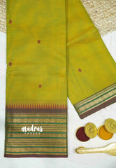 Karthigai Mercerised cotton multi rudraksham border - Mehendi green