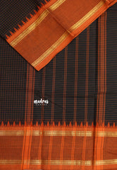 Black - Karthigai silk cotton rettapeta border with muthu kattam