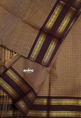 Muted Coffee Brown - Karthigai silk cotton rettapeta border with muthu kattam - Best for Wedding Functions
