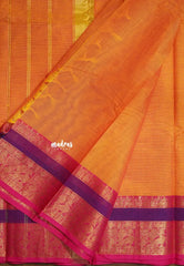 Yellowish Orange - Karthigai silk cotton plain body annam Ganga jamuna border - Best for Wedding Functions