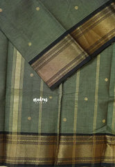 Greenish Grey - Karthigai silk cotton small Bavanji border with buttas