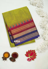 Chutney Green - Karthigai Silk Cotton Multicolor Rettapetta Rudraksham Border - Best for Wedding Functions