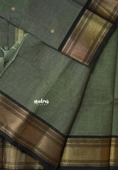 Greenish Grey - Karthigai silk cotton small Bavanji border with buttas