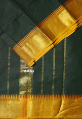Midnight Emerald Green- Karthigai silk cotton getti zari with small temple border - Best for Wedding Functions