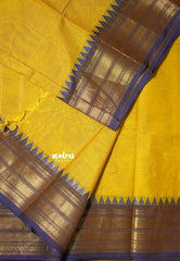 Turmeric Yellow - Karthigai Silk Cotton Bavanji with Temple Border - Best for Wedding Functions